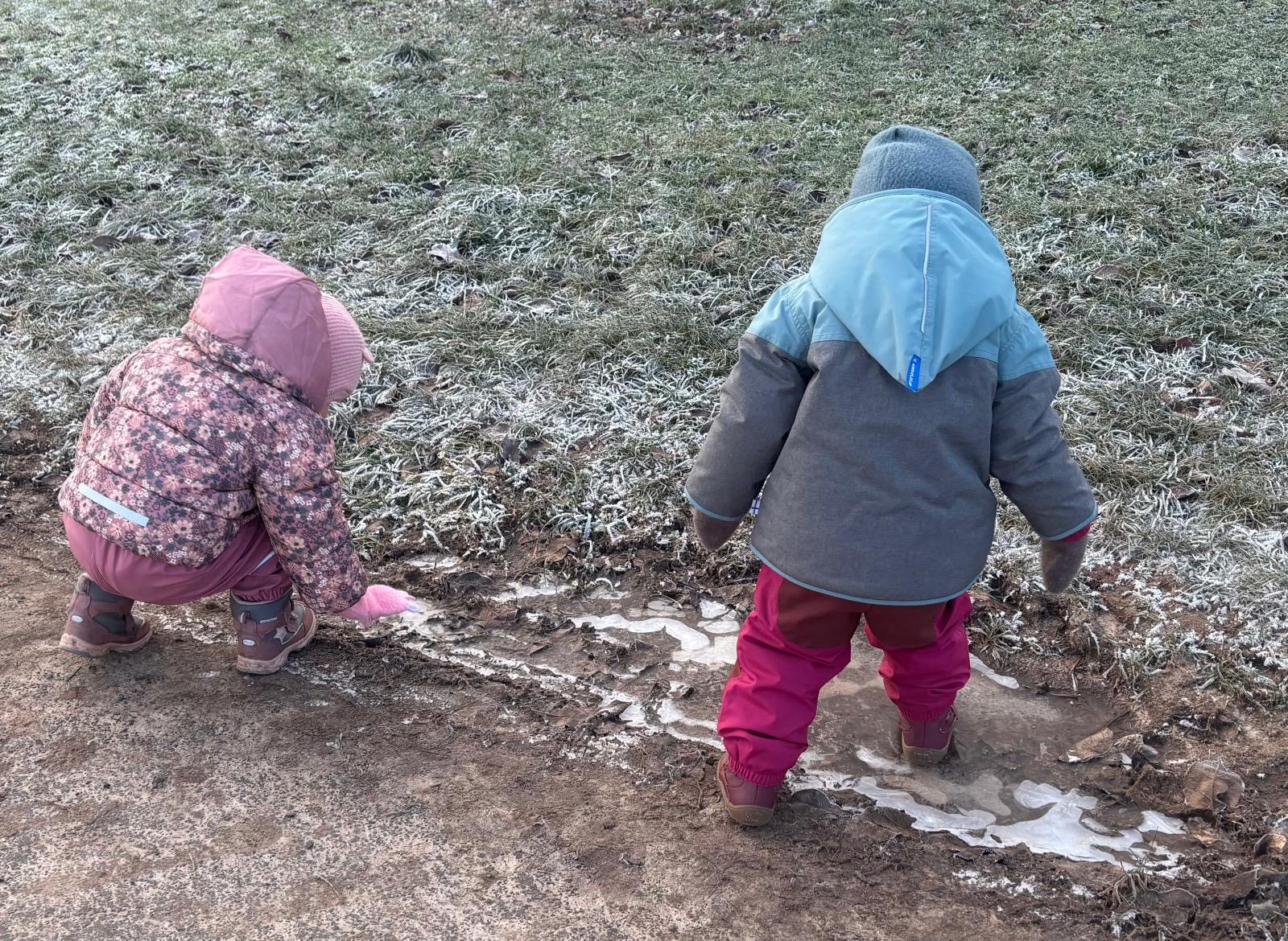 Kinder entdecken Frost und Natur